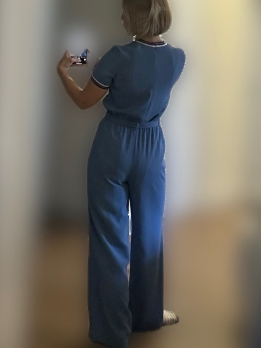 Stunning Custom-Made Blue Crepe Jumpsuit — Size XS - Picture 11 of 16